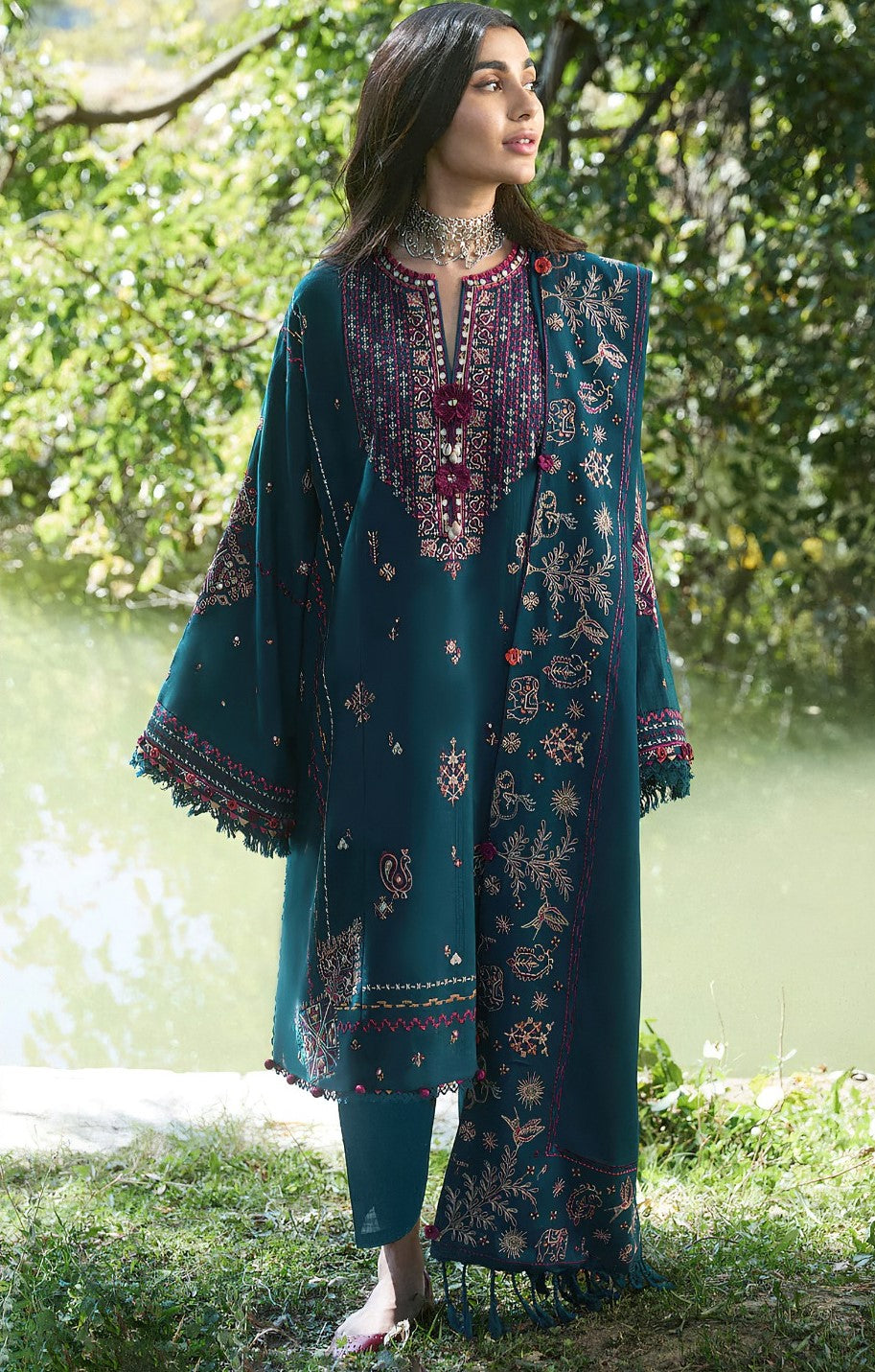 ZAHA | LAWN 3 PIECE UNSTICHED FULL HEAVY EMB SUIT WITH CUTWORK READY TO WEAR DUBATA FOR SUMMER 2026