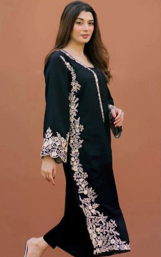 ASLIN | DHANAK 2 PIECE FULL HEAVY EMB SUIT FOR WINTER 2024-2025 BLACK