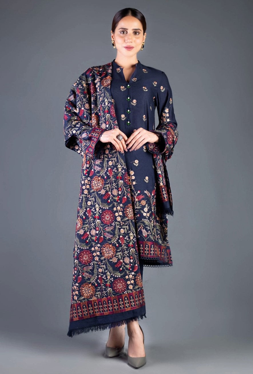 BAREEZE | DHANAK 3 PIECE UNSTICHED FULL HEAVY EMB SUIT WITH HEAVY EMB SHAWL FOR WINTER 2025-26