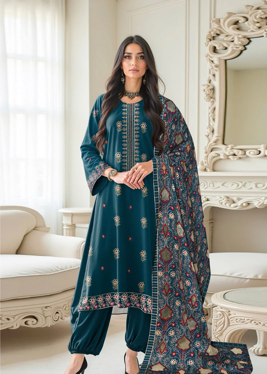BAREEZE | DHANAK 3 PIECE UNSTICHED FULL HEAVY EMB SUIT WITH HEAVY EMB SHAWL FOR WINTER 2025-26